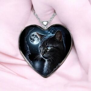 💖Black Cat Heart Pendant Necklace